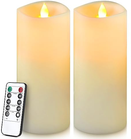 Enpornk 7” x 3” Flameless Candles, Flickering Moving Flame LED Candles, Battery Operated Candles with Remote and Timers, Ivory White, Set of 2