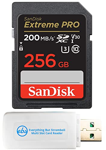 SanDisk - Tarjeta de memoria de 256 GB Extreme Pro, UHS-I, SD U3, A2, V30, funciona con cámara sin espejo Sony ZV-E1 (SDSDXXD-256G-GN4IN) 4K UHD con (1) lector de tarjetas Everything But Stromboli