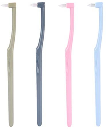 Spazzolino singolo a ciuffo, 4 pezzi Interspace Spazzola a ciuffo Spazzolino da denti morbidi Spazzolino da denti manuale per bretelle ortodontiche Gap Pulizia profonda (marrone,nero,blu,rosa)