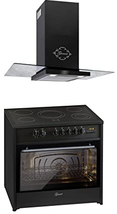 GURARI Gas-Standherd GCH G 912 BL +GCH T 466 90 BL Prime, Edelstahl Schwarz Glas,1000m³/h, Gas Standherd 90 cm/Range Coocker / 111L / 5 Hochwertige Brenner