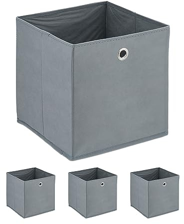 Relaxdays Aufbewahrungsbox, 4er Set, faltbar, H x B x T: 30 x 30 x 30 cm, Stoffbox mit Griffloch, Regalbox offen, grau
