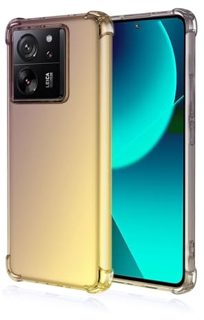 EASSGU Funda para Xiaomi MI 13T / Xiaomi MI 13T Pro (6.67 Inches), Carcasa Protectora de Color Degradado Transparente, Case para Teléfono Anticaída y Antiarañazos - Oro Negro