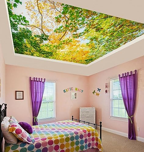Anpassen 3D-Tapeten-Wandbilder Ahornwald Landschaft Kinder Tapete Himmel und Baum Große Tapete Wandbilder für Wände Wohnzimmer, Schlafzimmer Dekoration 150x105cm