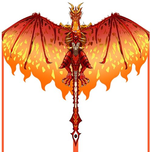 Mint's Colorful Life Cerf-Volant Dragon Rouge avec Enrouleur de 18 cm, Facile à Voler pour Les débutants, cerf-Volant de Plage pour activités de Plein air