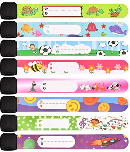 8 Pezzi Braccialetto Identificativo Bambini,Braccialetti Bambini Sicurezza,Anti Perso Antismarrimento Impermeabile Riutilizzabile per Ragazzi Adatto per i viaggi,il gioco e la scuola dei bambini