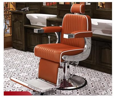 YYUINU Friseurstuhl für Friseur, Vintage Heavy Duty Metall Barber Styling Stuhl, Hydraulische Recline Drehbar Salon Beauty Spa Makeup Tattoo Shampoo Ausrüstung,Orange