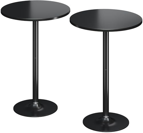 Flamaker Round Bistro Pub Table Modern Style Metal Base MDF Top Cocktail Bar Table Counter Bar Height for Pub, Dining Room, Party (2, Full Black)