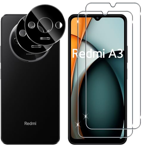 Lutree para Xiaomi Redmi A3/ Redmi A3X Cristal Templado, 2+2 Piezas Protector de Pantalla+ Protector de Lente de Cámara (Negro), Dureza 9H HD Anti-Arañazos Vidrio Templado Película Protectora