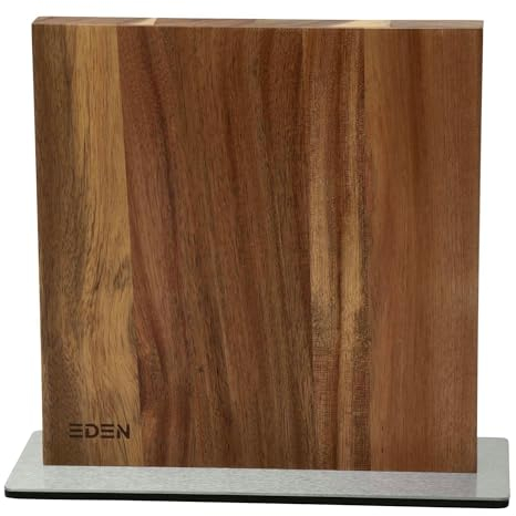 Eden Magnetic Knife Block EQB101 Ceppo Portacoltelli Magnetico, Legno di Acacia, Base in Acciaio, 23 x 25 cm