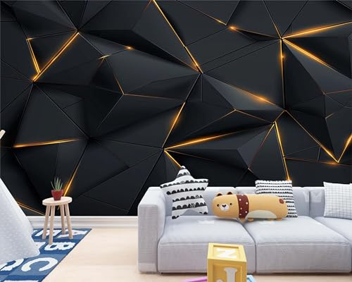 Fototapete 3D Goldene Feste Geometrie 350x256 cm Tapete Wandtapete Wanddeko Design Mustertapete Wand Dekoration Wohnzimmer Schlafzimmer Büro Flur