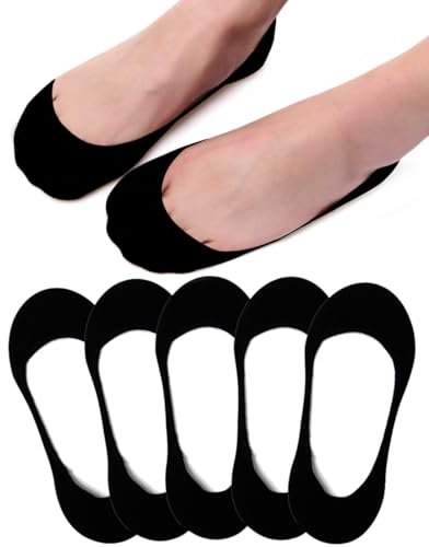 Blu Ninfee No Show Socks Women, Ladies Invisible Multipack Cotton Footsies Shoe Socks 3-5, Low Cut Liner Boat Loafer Sock for Summer Black 5 Pairs