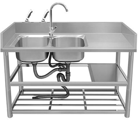Lavello da Cucina 2 Vasca con Rubinetto,Lavatoio Esterno Lavanderia,Lavandino Inox Professionale,Lavabo da Giardino Campeggio Autoportante,Lavandino Commerciale Ristorante,per Interno Garage