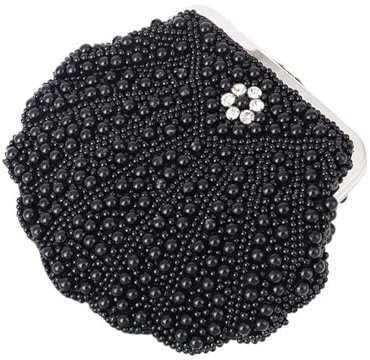 OZLCUA Perle Abendtaschen Luxus Perle Kupplung Tasche Handgemachte Perlen Abend Tasche Scalloped Handtaschen for Hochzeit Party Prom Elegant Abendtasche(1089black)
