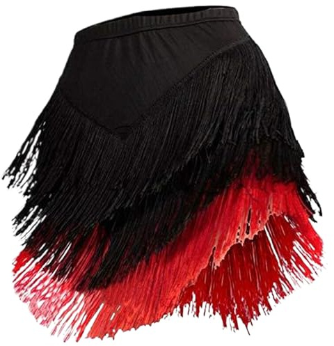Jupe à franges, jupe de danse de danse latine jupe frange des jupes de danse noire et rouge pour femmes Robe de danse latine en polyester pour salle de bal, bal, compétition, jupes de danse pour femm
