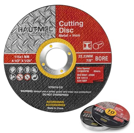 HAUTMEC Discos de corte de metal de 115 mm x 1,0 mm x 22,23 mm, 40 unidades, metal cortado, acero inoxidable, acero y metales no ferrosos, ruedas de corte para amoladora angular HT0014-40PC