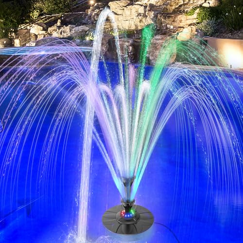 Yzert Pond Fountain with 12 Colorful Lights, 32.8ft Power Cord Adapter Electric Pool Fountain with 2-Tier Water Floating Waterfall Fountain for Outdoor Garden