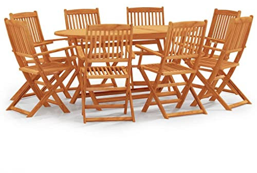 KTHLBRH 9-TLG. Garten-Essgruppe Klappbar Massivholz Eukalyptus Balkonmöbel-Sets Terrassenmöbel-Sets Gartenmöbel-Sets Outdoor-Möbel-Sets für Terrasse, Garten, Balkon