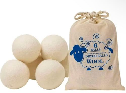 New Zealand Wool Dryer Balls - 6 Pack, Eco-Friendly, Reusable, Chemical-Free Fabric Softener