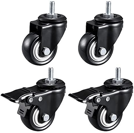 LFONDIGE Ruedas de Servicio Pesado de 50 Mm, Ruedas con Vástago Roscado, Carga 240 Kg, Juego de 4, Ruedas Giratorias de Goma Suave, para Mesa, Carrito de Compras, Soporte para Plantas, Banco de Traba