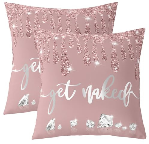 Loussiesd Get Naked Kissenbezüge 40x40cm Silber Glitter Luxus Diamant Kissenhülle Mädchen Strass Kristall Dunkelrosa Kissenbezug Moderne Kunst Dekokissen(Kein Glitter)