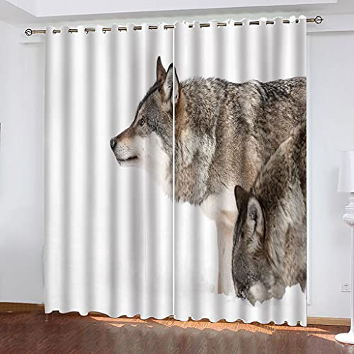 MAYNUO Blickdichte Vorhänge Mit Motiv 3D Tier Schneewolf Kinder Gardinen Ösen Gardine Thermo 280x160 cm Schlafzimmer Kinderzimmer Vorhange Dekoratives Muster, Verdunklungsvorhänge