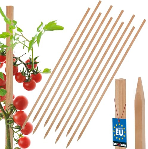 KOTARBAU® 10er Set Pflanzstäbe - 100 cm - Tomaten & Gurken Rankhilfe - Tomatenstäbe - Holzpfähle - Holzstäbe - Pflanzenstütze - Holzpfosten - Angespitzt - Rankstab aus Buchenholz - Natürlich