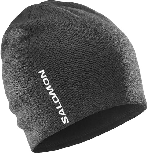 Salomon GRAPHIC BEANIE, Warm Running Cap for Hiking, Trail Running, Outdoor Sports Unisex, Deep Black, one size fits all