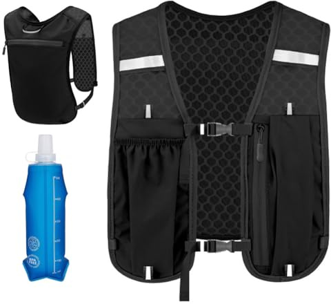 Gilet da corsa con bottiglia d'acqua da 500 ml, gilet da corsa per uomo e donna, cinghie regolabili sul petto, zaino per bere gilet, ultraleggero, riflettente, gilet da corsa per corsa in bicicletta