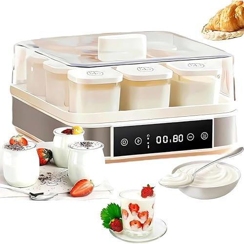 Yogurtiera Automatica - Yogurtiera Digitale Ultimate Mak con 9 vasetti di Vetro - Fermentatore Elettrico di Yogurt con Controllo della Temperatura e del Tempo, fermentatore di Pasta