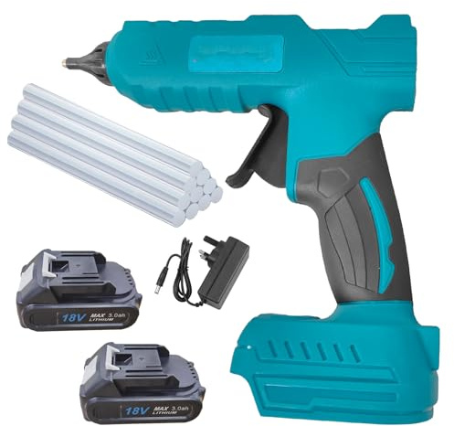 100W Cordless Hot Glue Gun, 18V Battery Compatible with 2X 3000mAh | battery, Fast Heating Glue Gun with 10 Glue Sticks, Glue Gun (Blue)