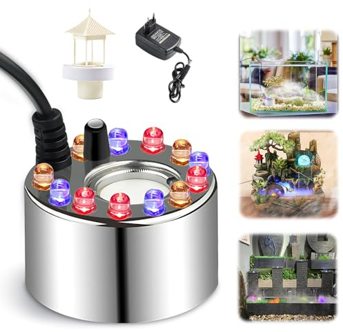 HOVCEH Maquina de Niebla Halloween, Generador de Niebla Ultrasónico con 12 LED Coloridas, Mist Maker Maquina de Humo para Estanque, Acuario, Jardín, Decoración de Halloween