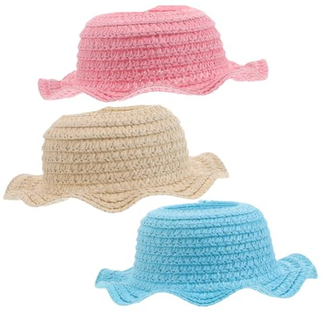 BESPORTBLE 3piezas Sombrero De Paja para Muñecas Pequeños Sombreros Redondos De Playa para Disfraces y Manualidades