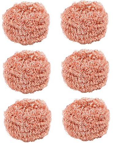 Éponge cuivre 6pcs Réutilisables sans gratter Les éponges en Grattoir Cuivre Robustes pour Les moules en Fonte, ustensiles de Cuisine en Acier Inoxydable, Supports de Four, Nettoyage des grillades