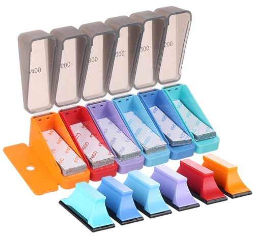 120Pcs Detail Sandpaper with 6 Sanding Block 75x25mm Self Adhesive Micro Sandpaper 400-1500grit Sanding Paper for Woodworking Tight Narrow Spaces Auto Metal Glass Resin
