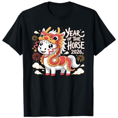 Nouvel an Chinois du Cheval Zodiaque Lunaire Année 2026 Kawaii T-Shirt