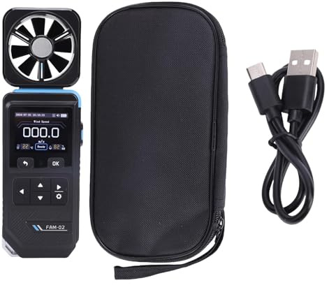 Eujgoov Anémomètre Portable, Mancheur de Vitesse du Vent Numérique avec écran Couleur, Rechargeable USB pour L'intérieur, Usage Extérieur, Fonction D'alerte, Affichage de Courbe,