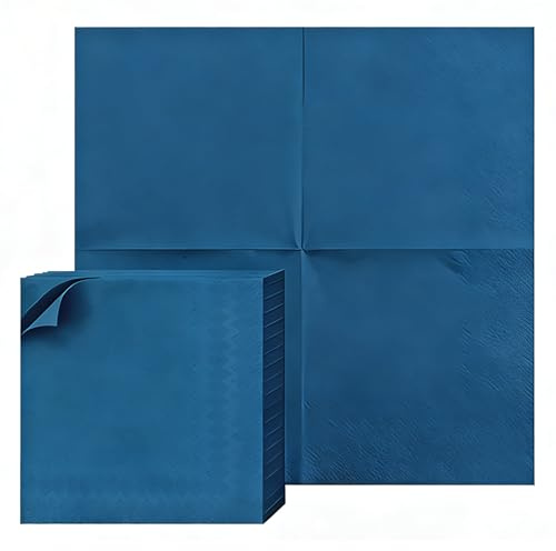 100 Stück Cocktailservietten Getränke, 2-Lagig BlauServietten Papierservietten für Gastronomie Geburtstag Tischdeko, 25 x 25 cm Einfarbige Servietten, Einweg-Getränkeservietten aus Papier für Cocktail