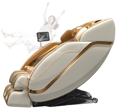 JQslycdmv 3D massage chair with L-shaped track, elastic massage, full-body, back and waist heating, zero-gravity massage, home massage recliner(Gold)