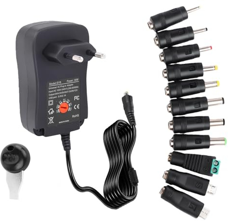 Universal Netzteil 30W 2A, Multi Voltage Schaltnetzteil mit 11 DC Adaptern & USB Port, Einstellbares AC DC 3V/4.5V/5V/6V/7.5V/9V/12V Ladegerät, Umkehrbare Polarität, 100–240V Universal Ladegerät