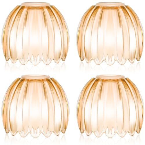 Teenyyou 4 Pcs Amber Glass Tulip Lamp Shades E26 Base Flower Art Sconce Shade 1.65 Top x 4.45 Dia. x 4.33 H Lily Lampshades Replacement for Floor Table Chandelier Decor Vanity Pendant Light Covers