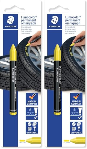 Staedtler Lumocolor 236-1 BK-1 Craie universelle pour pneus permanents Omnigraph 236 pour marquage opaque sur fond sombre, Jaune (Lot de 2)