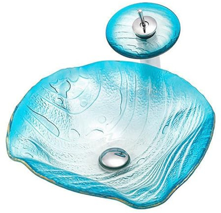 ZYCDP Glaswaschbecken Bad Waschbecken Ohne Hahnloch mit Armatur 440 X 440 X 145 mm Blau