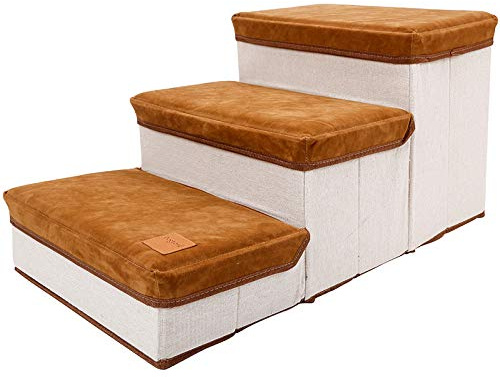 KELFEEAO Hundetreppe mit Stauraum, Faltbare Haustiertreppe für kleine, mittelgroße oder große ältere Hunde und Katzen, klappbare Haustiertreppe, Klettersofas für Welpen, Katzen (Braun)