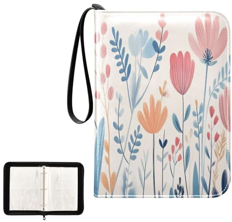 Ttgoth Raccoglitore per carte collezionabili con 4 tasche per 400 carte, motivo fiori ad acquerello, con cerniera, con 50 maniche rimovibili, in pelle PU, album da collezione per sport e carte da