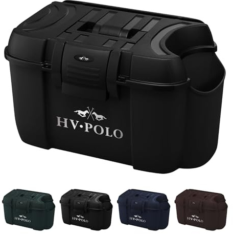 RL24 - Putzbox Grooming Box HVP-Nena – Schwarz | Putzkoffer für Pferde – Putzkasten aus Hartplastik – mit Halterung für Gerte & 3 Innenbereichen – robuste Putzkiste