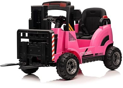 Garvee Carretilla Elevadora Eléctrica para Niños 12V 4.5Ah, Coche Infantil Montacargas con Techo y Motores Dobles, Vehículo De Juguete para Conducir Interior y Exterior, 100x51x53 cm, Rosa