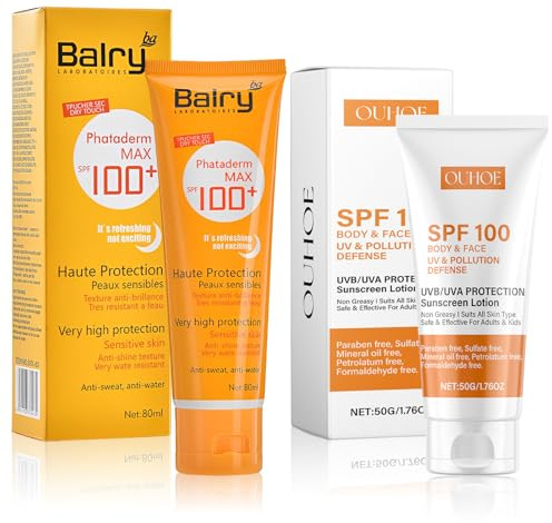 2 Stück Sonnencreme LSF 100, Sunscreen SPF 100, Sonnencreme Gesicht SPF100, Feuchtigkeitsspendend Sunblock, Sunscreen für Gesicht & Körper, Nicht Fettend, UVA-UVB-Schutz, für Alle Hauttypen