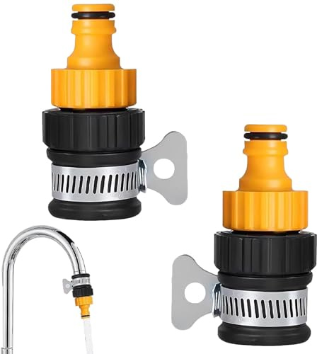 2 Pack Kitchen Tap Hose Connector – Tap to Hose Adapter for 12mm-16mm Diameter – Quick Connect Fitting for Sink & Garden Hose Pipes Indoor Outdoor Use