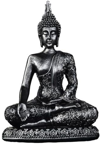 Jugutyeg Buddha Statue Figur Skulptur Sitzende Buddha Deko Ornament Kunstharz Asiatischer Stil Handwerkskunst für Meditation Arbeitszimmer Wohnzimmer Geschenk, Schwarz