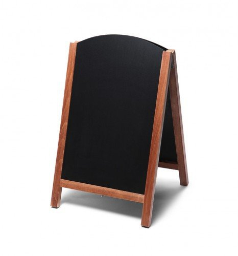 Kundenstopper Holz mit Kreidetafel | beidseitig mit abgerundetem Top, teakfarben, 55x85 cm | Kundenstopper Werbeaufsteller Werbeständer Tafel Kreide Restaurant Bistro Cafe Gastronomie